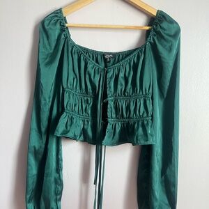 Secret Treasures Green Puff Sleeve Crop Blouse